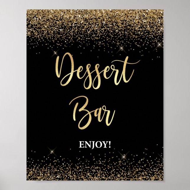 Dessert Bar Sign Black & Gold Glitter Confetti (Front)