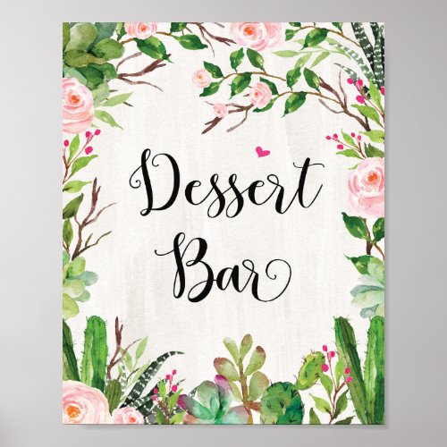 Dessert Bar Sign Pink Floral Fiesta Shower Sign