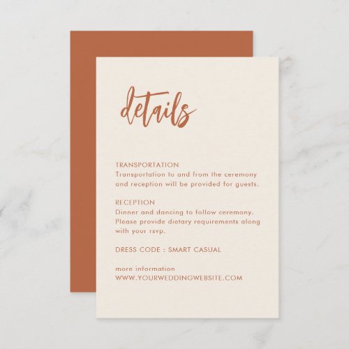 Dessert Boho Rust Wedding Details Enclosure Card