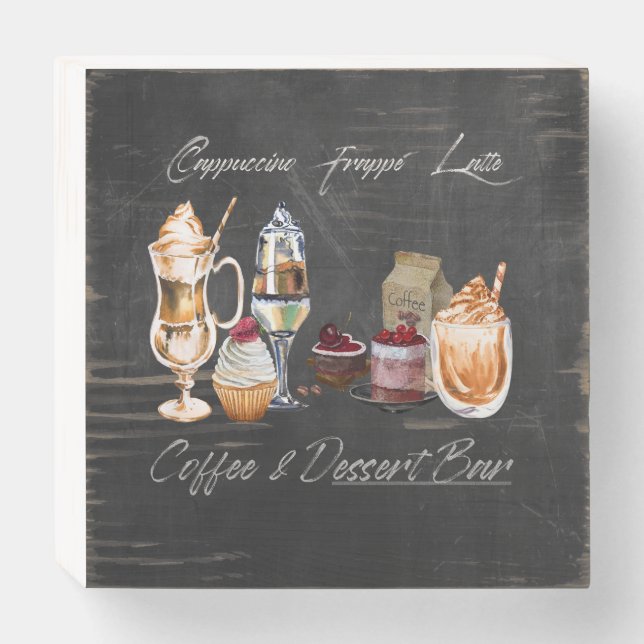 Dessert Coffee Trio: Wooden Coffee Bar Sign (Front Horizontal)