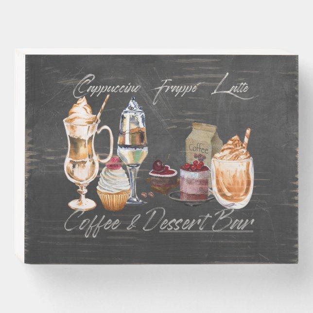 Dessert Coffee Trio: Wooden Coffee Bar Sign (Front Horizontal)