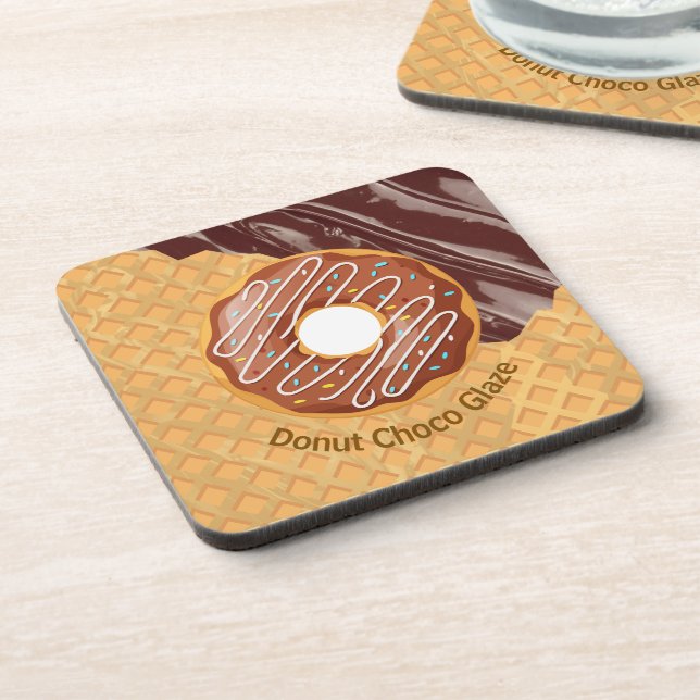 Dessert,Donut Choco Glaze, Chocolate Melted  Beverage Coaster (Left Side)