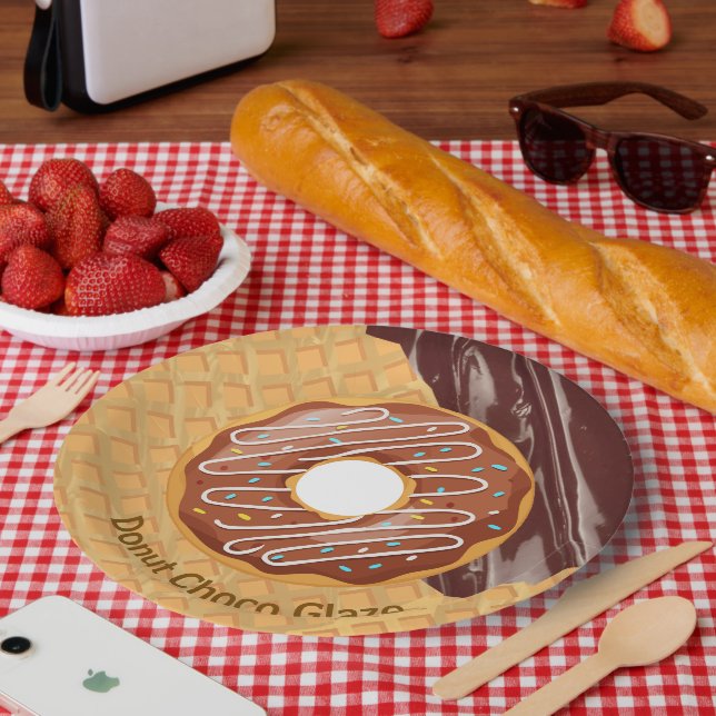 Dessert,Donut Choco Glaze, Chocolate Melted  Paper Plates (Picnic)