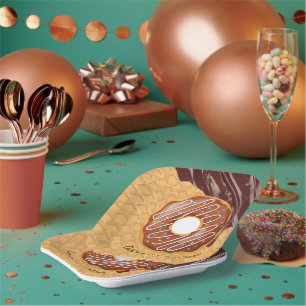 Dessert,Donut Choco Glaze, Chocolate Melted Paper Plates