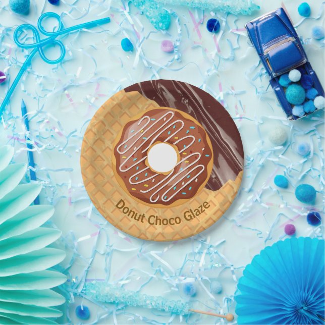 Dessert,Donut Choco Glaze, Chocolate Melted  Paper Plates (Party)