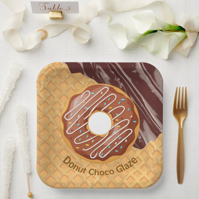 Dessert,Donut Choco Glaze, Chocolate Melted  Paper Plates (Wedding)