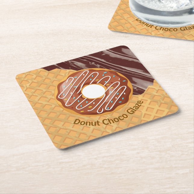 Dessert,Donut Choco Glaze, Chocolate Melted  Square Paper Coaster (Angled)