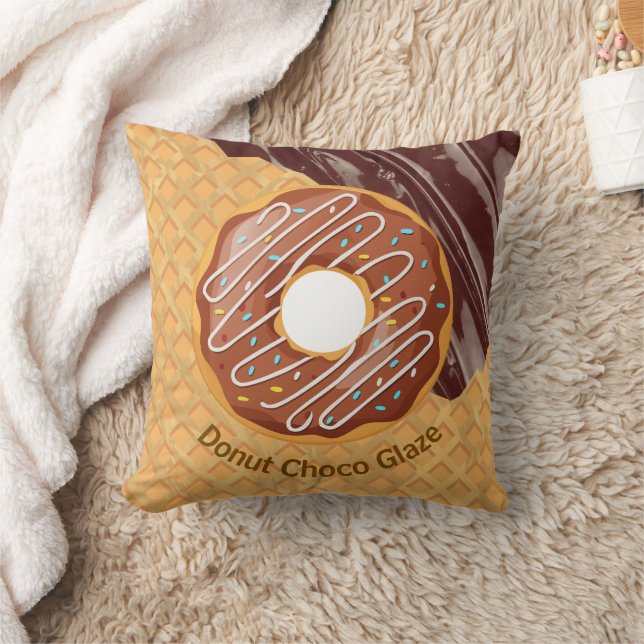 Dessert,Donut Choco Glaze, Chocolate Melted Throw Pillow (Blanket)