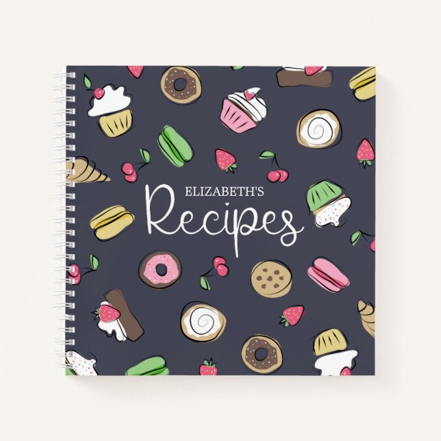 Dessert Doodles | Baked Goods Recipes | Name Notebook (Front)