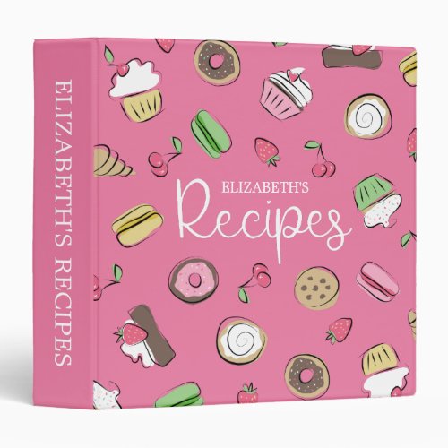 Dessert Doodles Pink Baked Goods Recipes 3 Ring Binder