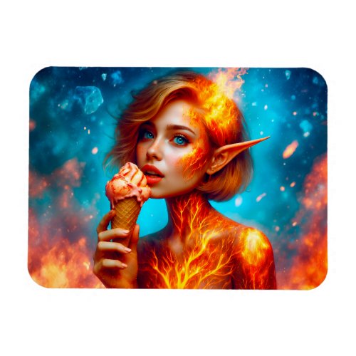 Dessert elf  fire  ice cream girl colorful  bright magnet