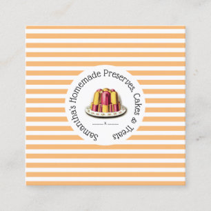 Dessert jelly on orange white stripes chic pudding square business card