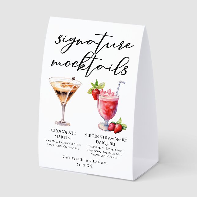 Dessert Mocktails Chocolate Martini Strawberry Paper Table Tent (Front)