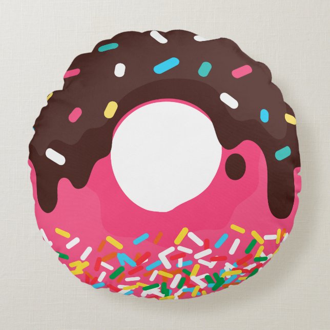 Dessert, Rainbow Sprinkle Donut, Doughnut Round Pillow (Front)