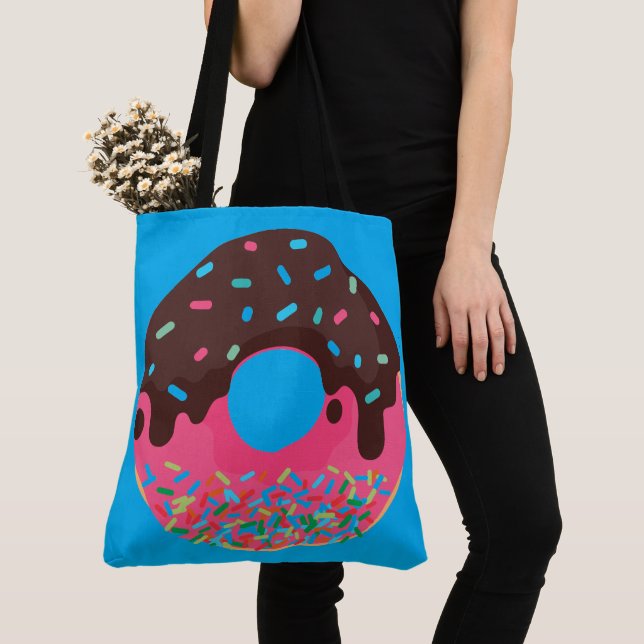 Dessert, Rainbow Sprinkle Donut, Doughnut Tote Bag (Close Up)