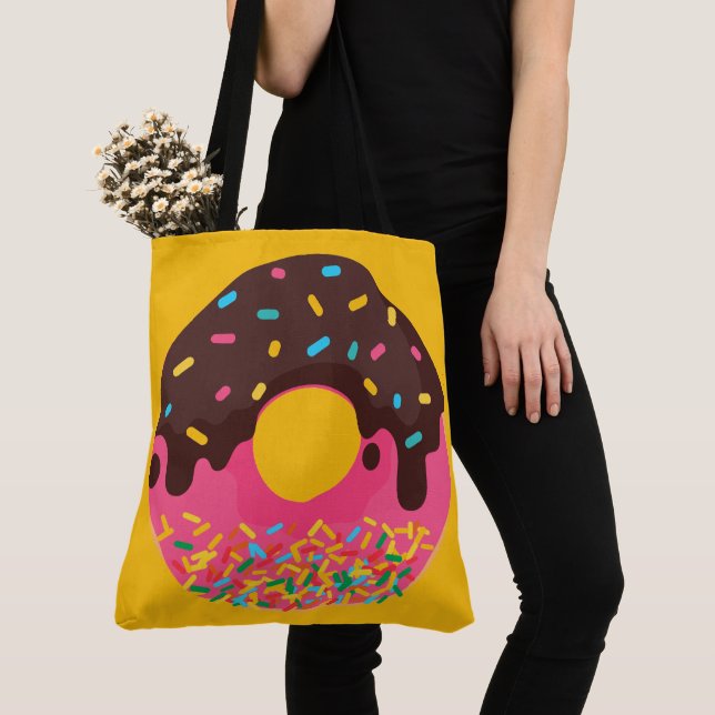 Dessert, Rainbow Sprinkle Donut, Doughnut Tote Bag (Close Up)