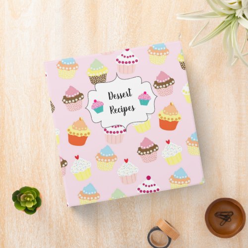 Dessert Recipes Cupcake Pattern Cute Kitchen 3 Ring Binder