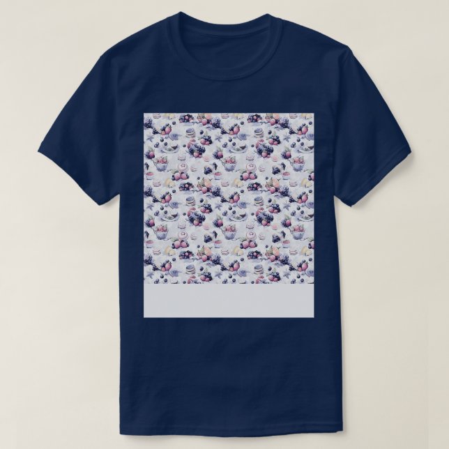 Dessert Seamless Pattern Patisserie Kawaii Cute Fr T-Shirt (Design Front)