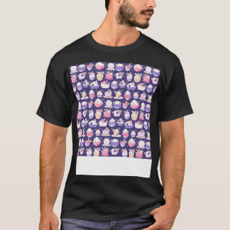 Dessert Seamless Pattern Patisserie Kawaii Cute Fr T-Shirt