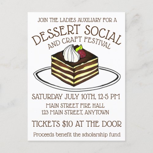 Dessert Social Bake Sale Tiramisu Italian Food Invitation Postcard