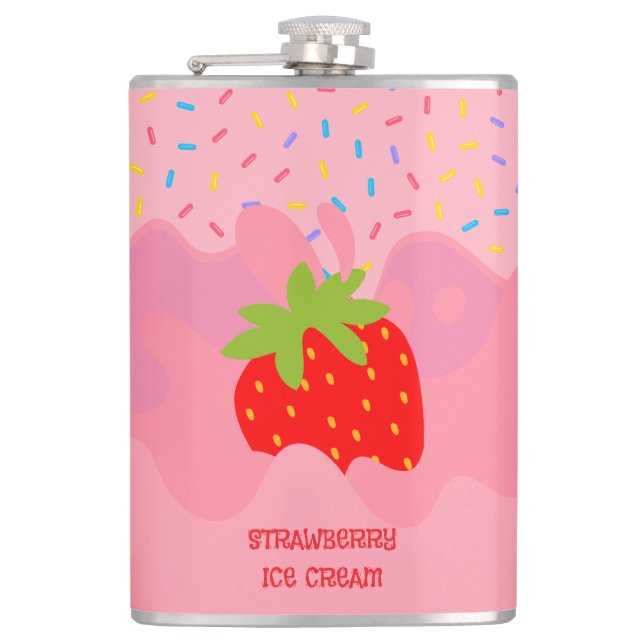 Dessert, Strawberry Ice Cream, Rainbow Sprinkle Flask (Front)