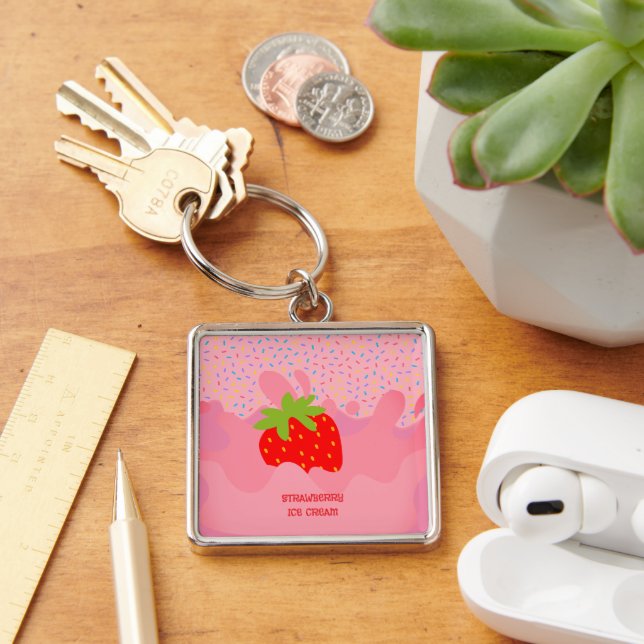 Dessert, Strawberry Ice Cream, Rainbow Sprinkle Keychain (Desk)