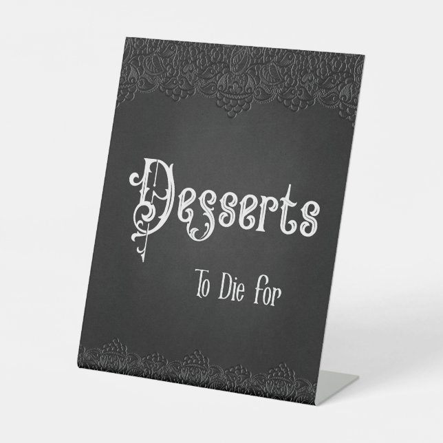 Desserts Black Lace Gothic Wedding Table Sign (Front)