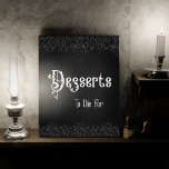 Desserts Black Lace Gothic Wedding Table Sign Plaque<br><div class="desc">Desserts Victorian gothic wedding black lace table sign plaque. Pre-made "Desserts" elegant black lace table decoration for weddings,  engagement parties,  birthdays and other celebrations. Halloween Victorian Black Table Sign,  Black Hallowedding Decoration. Size 8x10".</div>