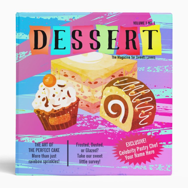 Desserts faux magazine recipe cookbook binder (Front)