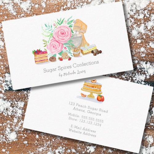 Desserts With Mixer And Roses Chef Bakery Business Card