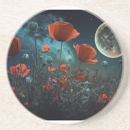 Dessous de verre en grs _ Coquelicots nocturnes Coaster