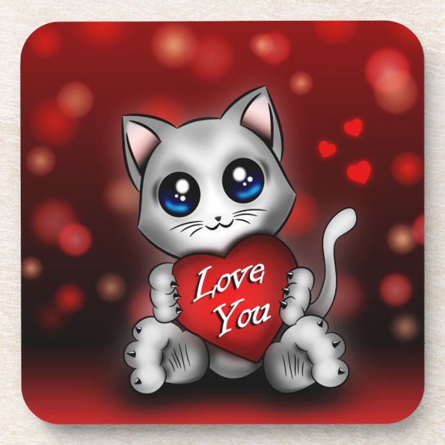 Dessous-de-verre Le chaton t'aime Beverage Coaster (Front)