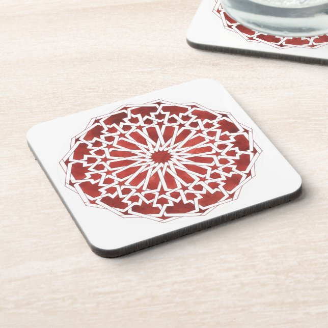 Dessous de verre Mosaïque marocaine rouge ALCAZAR Beverage Coaster (Left Side)