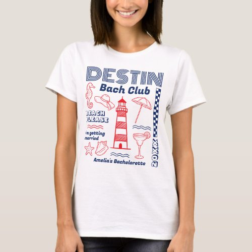 Destin Bach Club Beach Bachelorette Party Doodle T-Shirt