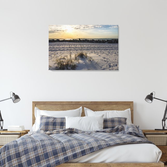 Destin Beach Florida Jetty Sunset Canvas Print (Insitu(Bedroom))