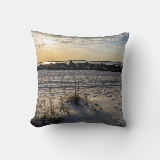 Destin Beach Florida Jetty Sunset Pillow (Front)
