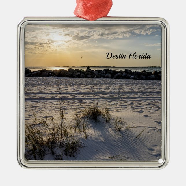Destin Beach Florida Jetty Sunset Premium Ornament (Front)