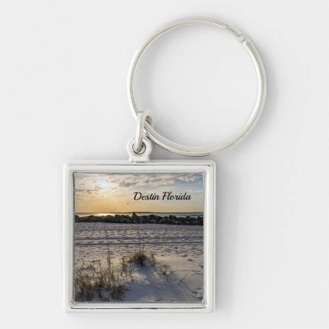 Destin Beach Florida Jetty Sunset Square Keychain (Front)