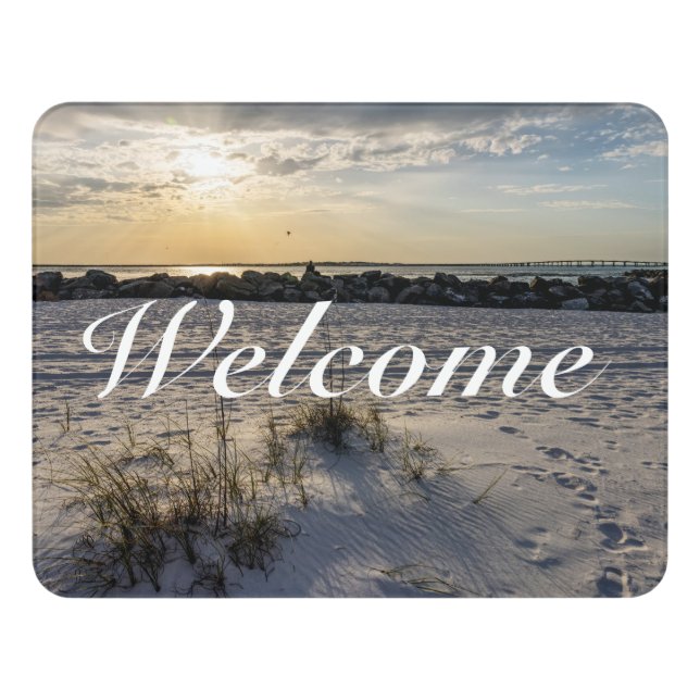 Destin Beach Florida Jetty Sunset Welcome Sign (Contemporary Front)