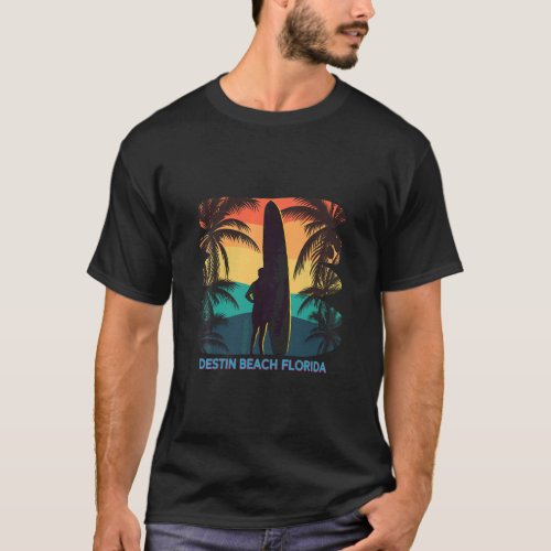 Destin Beach Florida Palm Tree Surfboard Surfer Su T_Shirt