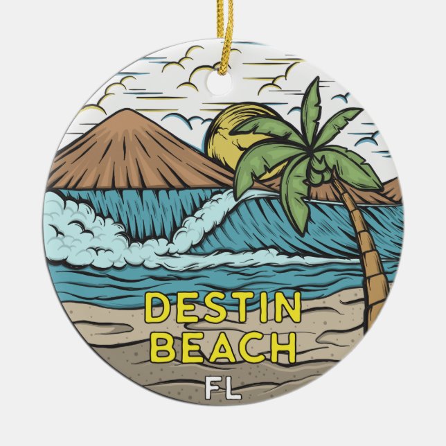 Destin Beach Florida Vintage Ceramic Ornament (Front)