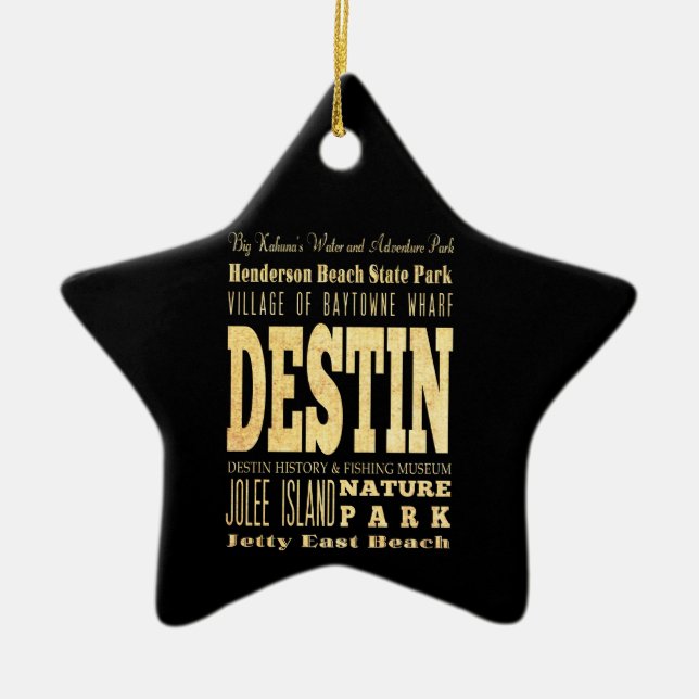 Destin City of Florida Typography Art Ceramic Ornament (Front)