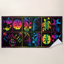 Destin colorful sea life beach towel