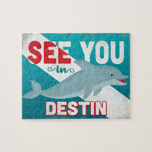 Destin Dolphin - Retro Vintage Travel Jigsaw Puzzle