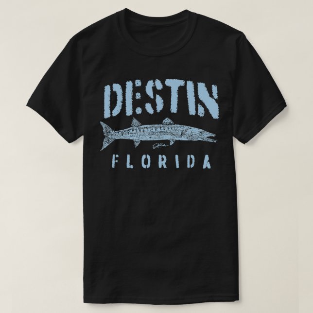 Destin FL Great Barracuda Distressed  T-Shirt (Design Front)