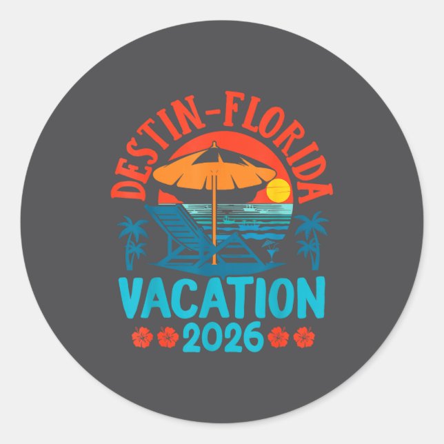 Destin Florida 2026 Family Vacation Beach Summer V Classic Round Sticker (Front)