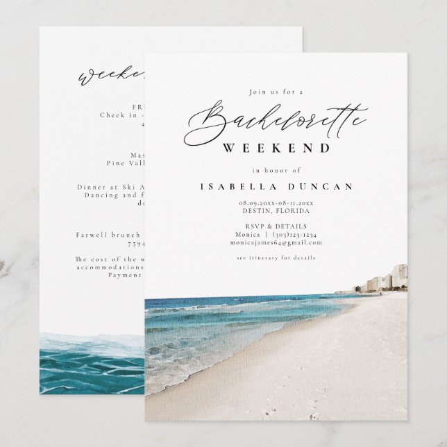 DESTIN Florida Bachelorette Itinerary Schedule Invitation (Front/Back)