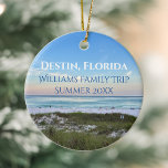 Destin Florida Beach Custom Family Trip Christmas Ceramic Ornament<br><div class="desc">This picturesque beach Christmas ornament from Destin Florida features the gorgeous pink and orange sunset gently touching the ocean waves above the sand and sea grass. Lovely seaside keepsake souvenir with personalized trip date and family last name for your favorite vacation spot.</div>