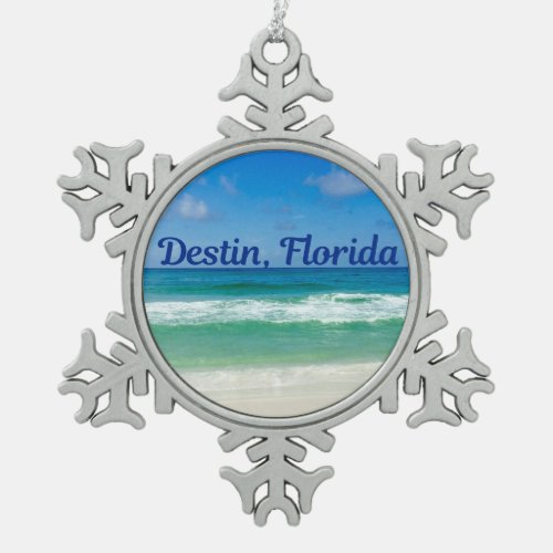 Destin Florida Beach Photograph Snowflake Pewter Christmas Ornament