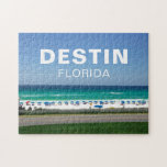 Destin Florida Beach Photography Seaside Jigsaw Puzzle<br><div class="desc">A gorgeous beach photograph taken in a favorite seaside vacation destination for Floridians: Destin, Florida. The beautiful teal blue ocean water in Sandestin meets the sandy seashore for the perfect island landscape photo. A cute puzzle with bold white typography on a coastal getaway photo. Picture yourself sitting under one of...</div>